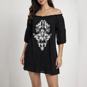 LULUS Off Shoulder Embroidered Black Mini Dress. Women’s Sz XS Like New